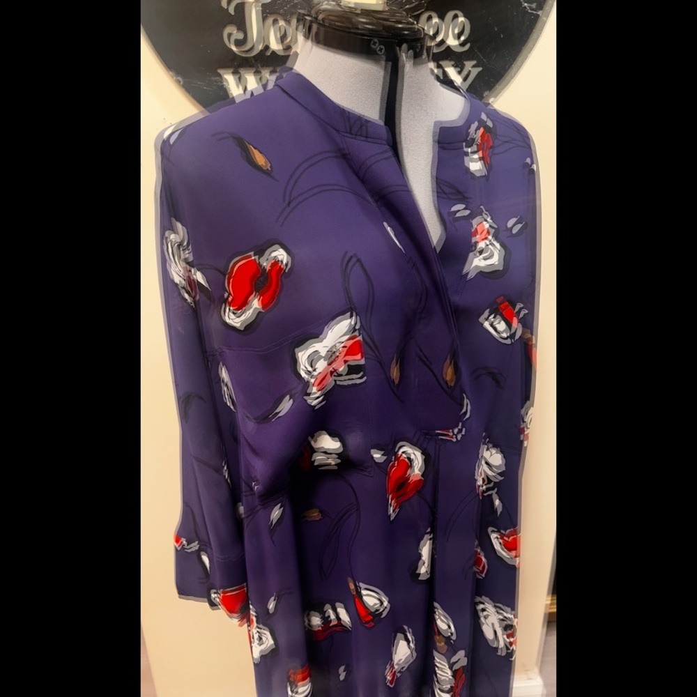 Anne Klein Purple 3/4 Sleeve Graphic Blouse - Picture 3 of 5